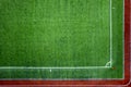 Corner point and red corner flag top view in soccer field. Royalty Free Stock Photo