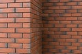 Corner of red brick wall texture with empty space for copy or text. Royalty Free Stock Photo