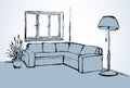 Corner sofa. Vector drawing