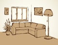 Corner sofa. Vector drawing Royalty Free Stock Photo