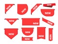 Corner sticker. Promotional curly banners sale merchandise label arrival ribbons vector collection