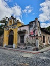 Corner in the streets of Antigua in Guatemala. One way. Royalty Free Stock Photo