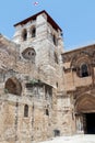 Corner tower at the entrance to the Church of the Holy Sepulchre in the old city of Jerusalem, Israel. Royalty Free Stock Photo