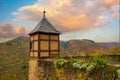Corner tower of Marksburg Castle in Autumn Splendor, Germany Royalty Free Stock Photo