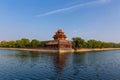 Corner tower and moat of Forbidden City under blue sky, in Beijing, China Royalty Free Stock Photo