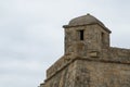 Corner turret of historic 17th century stone fort in Vila do Conde, Portugal