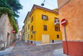 The corner of Vicolo Lauretano and Via Amati, Cremona, Italy Royalty Free Stock Photo