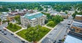 Corner view Auburn courthouse with downtown buildings aerial