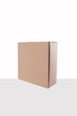 Corner view, cardboard gift box with lid, mockup for design. Isolated white.