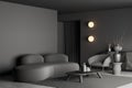 Corner view on dark living room interior with empty wall Royalty Free Stock Photo