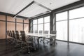 Corner view of modern meeting room with striped beige wall Royalty Free Stock Photo