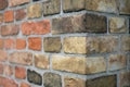 Corner of a vintage brick wall , stone brick wall edge