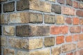 Corner of a vintage brick wall , stone brick wall edge