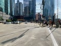 Corner of Wacker and Franklin during rush hour in Chicago Loop