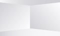 Corner, wall, floor and ceiling of room. 3d room. White empty background with corner floor and ceiling. Blank space with shadow