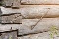 Corner of a wall of an old wooden abandoned house. Royalty Free Stock Photo