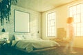 White brick bedroom, poster corner toned Royalty Free Stock Photo