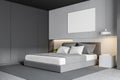 Corner of white and gray bedroom with poster Royalty Free Stock Photo