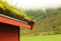 Corner of wooden roof of Norwegian house Royalty Free Stock Photo