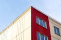 Corner of yellow-red house, windows, perfectionism, wallpaper