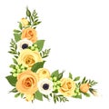 Corner with yellow roses. Vector illustration.