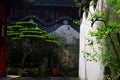 A corner of Yu Garden, mottled white walls, picturesque landscape trees