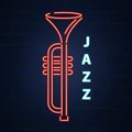 Cornet jazz instrument neon. Jazz music. Vector neon illustration Royalty Free Stock Photo