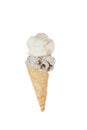 Cornet served with two scoops of ice cream; photo on white background Royalty Free Stock Photo