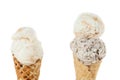 Cornets served with a scoop of ice cream; photo on white background Royalty Free Stock Photo