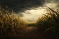 Cornfield with a dramatic stormy sky capturing