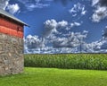 Cornfield and red barn in HDR Royalty Free Stock Photo