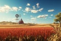 Cornfield with a red barn and a windmill in the Royalty Free Stock Photo