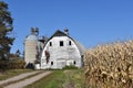 Ripe cornfield next to a barn and silo