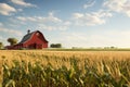 Cornfield with a vintage red barn in the Royalty Free Stock Photo