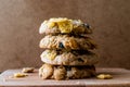 Stack of Cornflake Cookies on wooden surface. Royalty Free Stock Photo