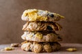 Stack of Cornflake Cookies on wooden surface. Royalty Free Stock Photo