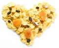 Cornflakes arranged in the shape of heart. Royalty Free Stock Photo