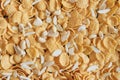 Cornflakes background with almond and texture.