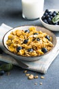 cornflakes bowl breakfast food and snack for healthy food concept, morning breakfast fresh whole grain cereal