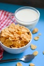 Cornflakes bowl breakfast food and snack for healthy food concept, morning breakfast fresh whole grain cereal, cornflakes with Royalty Free Stock Photo