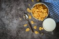 Cornflakes bowl breakfast food and snack for healthy food concept, morning breakfast fresh whole grain cereal, cornflakes with Royalty Free Stock Photo