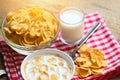 Cornflakes bowl breakfast food and snack for healthy food concept, morning breakfast fresh whole grain cereal, cornflakes with Royalty Free Stock Photo