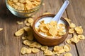 Cornflakes bowl breakfast food and snack for healthy food concept, morning breakfast fresh whole grain cereal, cornflakes with Royalty Free Stock Photo