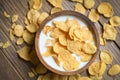 Cornflakes bowl breakfast food and snack for healthy food concept, morning breakfast fresh whole grain cereal, cornflakes with Royalty Free Stock Photo