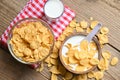 Cornflakes bowl breakfast food and snack for healthy food concept, morning breakfast fresh whole grain cereal, cornflakes with Royalty Free Stock Photo