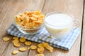 Cornflakes bowl breakfast food and snack for healthy food concept, morning breakfast fresh whole grain cereal, cornflakes with Royalty Free Stock Photo