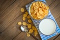 Cornflakes bowl breakfast food and snack for healthy food concept, morning breakfast fresh whole grain cereal, cornflakes with Royalty Free Stock Photo