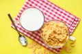 Cornflakes bowl breakfast food and snack for healthy food concept, morning breakfast fresh whole grain cereal, cornflakes with Royalty Free Stock Photo