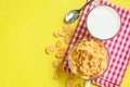 Cornflakes bowl breakfast food and snack for healthy food concept, morning breakfast fresh whole grain cereal, cornflakes with Royalty Free Stock Photo