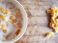 Cornflakes Breakfast with milk in a cup